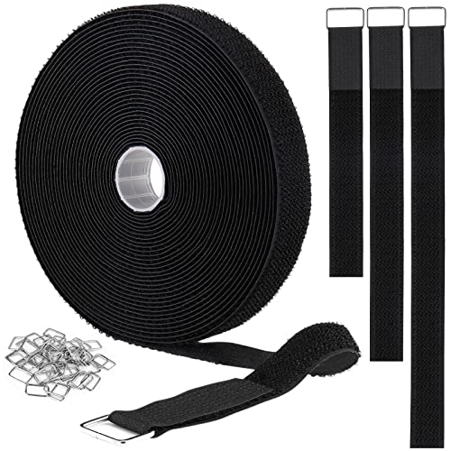 1"x32ft Hook and Loop Straps with 50 Metal Buckles (1in x 32ft Black)
