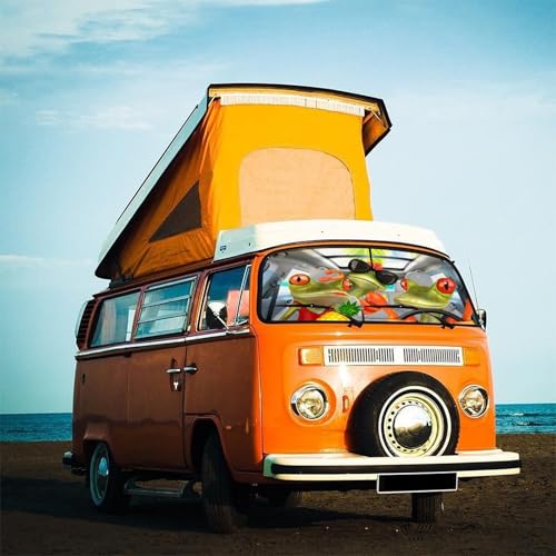 Funny Frog Car Windshield Sunshade Umbrella Funny Car Sun Shade Foldable Window Shades Cover 57 x 30 in (Frog-funny)