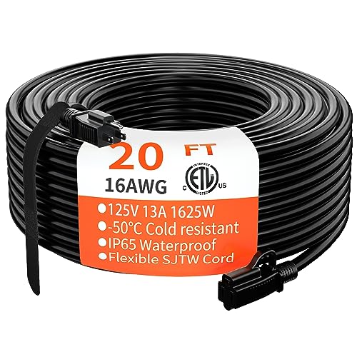 Indoor Outdoor Black Extension Cord 20 FT Waterproof 16 (20 FT / 16/3 Extension Cord / Black)