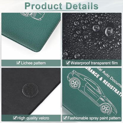 Car Registration and Insurance Card Holder (Lychee pattern Green)