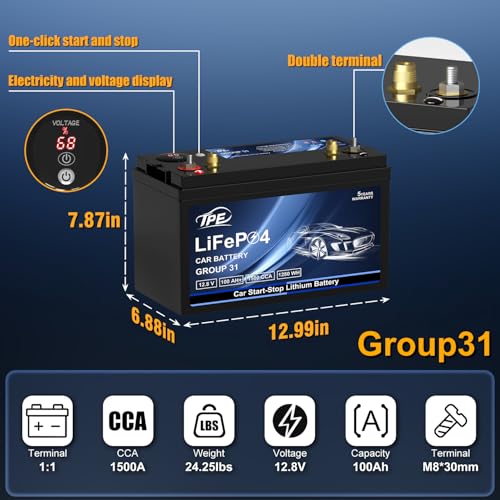 BCI Group31 Car Start Stop System LiFePO4 Lithium (Group31 Buttons)