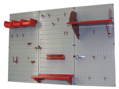 Pegboard Organizer 4 ft. Metal Pegboard Standard Tool Storage Kit with Gray Toolboard and Red Accessories (Gray Pegboard with Red Accessories)