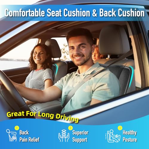 Car Seat Cushion with Back Support Pillow (Black)