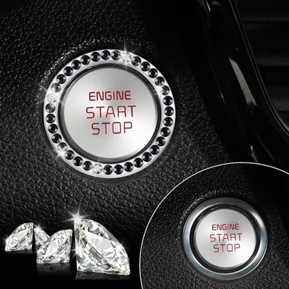 2 PCS Crystal Rhinestone Car Engine Start Stop Decoration Ring (Black)