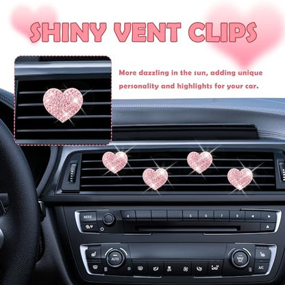 4PCS Heart Shaped Car Vent Clips with Rhinestone (Pink)