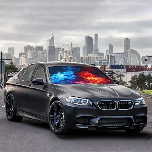 Red Fire Blue Ice Car Windshield Sun Shade Umbrella Sunshade (57X31 Inch / Color-FI1)
