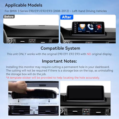 10.25 Inch Android 14 Car Stereo for BMW 3 Series E90 E91 E92 E93 (4+64GB)