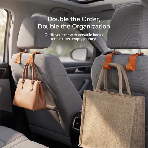 4 Pack Headrest Hooks for Vehicle Seats (Carbon Fiber/Orange)