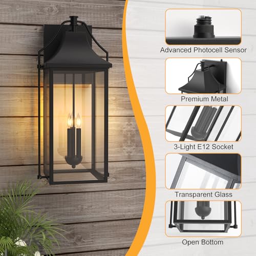 25IN Dusk to Dawn Outdoor Wall Sconce (Black(with Black Base) / 25-inch 3-e12 Base)