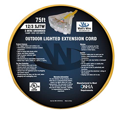 75 ft Outdoor Extension Cord (Yellow / 75 Ft)