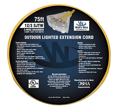 75 ft Outdoor Extension Cord (Yellow / 75 Ft)