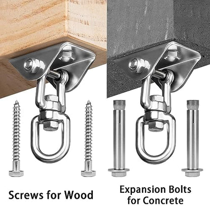 Heavy Duty Swing Hangers for Wooden Sets 2000 LB Capacity Hammock Hanger 360 Swivel Stainless Steel Swing Hardware Accessories 1 Packs for Porch Playground Yoga Heavy Bag (Black / 1 Pack)