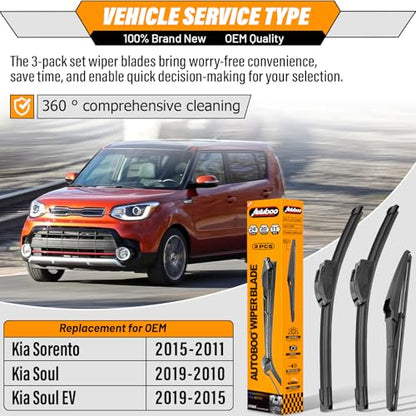 Windshield Wiper Blade Replacement for Kia Sorento Soul 2010 (24"+20"+11")
