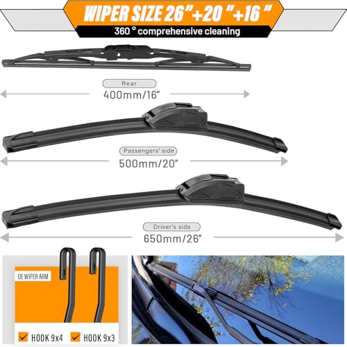 Windshield Wiper Blade Replacement for Dodge Grand Caravan (26"+20"+16")