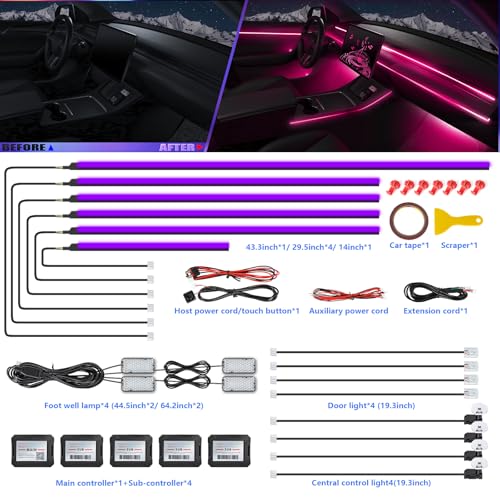 Acrylic Interior Car LED Strip Light with Wireless APP (RGB color 18 in 1)