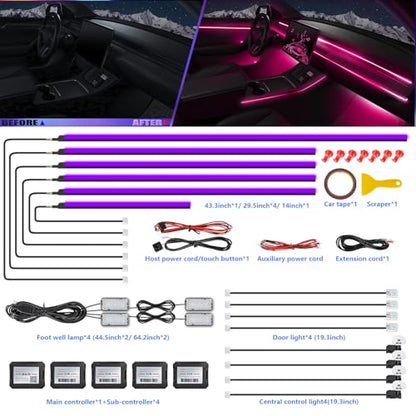 Acrylic Interior Car LED Strip Light with Wireless APP (RGB color 18 in 1)