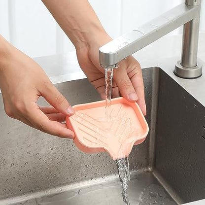 Silicone Soap Dish with Drain Spout (Pink / S(4.9"×3.2"))