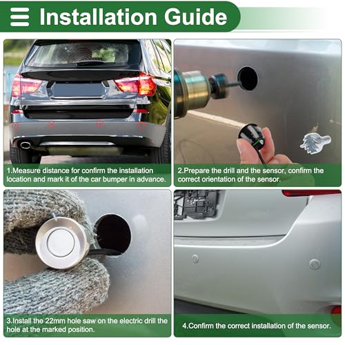 Auto Vehicle Reverse Backup Radar System Reverse Parking Sensors Sound Warning Alarm Buzzer Reminder Distance Detection Black 8 Parking Sensors (Black)