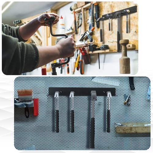 2 Pcs Metal Wall Mounted Hammer Rack Hand Tools Storage Rack Organizer Metal Hammer Holder for Garage Workshop Shed Home