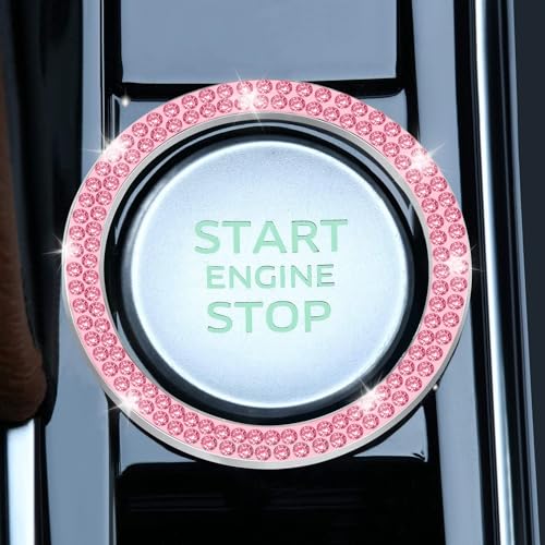 2 PCS Crystal Double Rhinestone Car Engine Start Stop Decoration Ring (Double Pink)