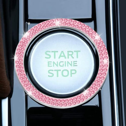2 PCS Crystal Double Rhinestone Car Engine Start Stop Decoration Ring (Double Pink)