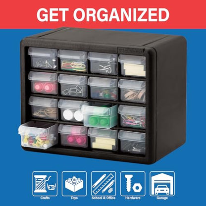 16 Drawer Plastic Storage Cabinet (Black / 16 Drawer / 1 Pack)