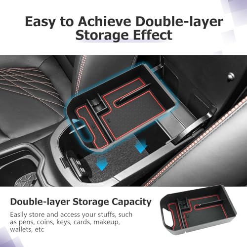 2025 RAV 4 Center Console Organizer Compatible with 2019 2020 2021 2022 2023 2024 2025 Toyota RAV 4 Accessories Armrest Console Secondary Storage Box Insert Tray ABS Material Red
