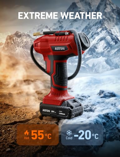 Cordless Tire Inflator Portable Air Compressor 160PSI 12VDC Battery (Red)