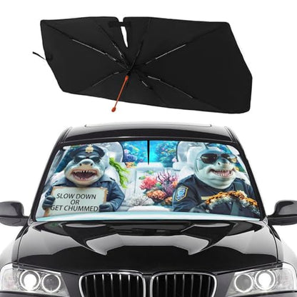Funny Sharks Car Windshield Sunshade Umbrella Foldable (57X31 Inch / Color-0705-4)