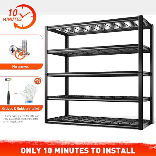 48.2''W Garage Shelving Heavy Duty Metal Shelving 3000LBS Storage Shelves Adjustable Metal Shelves Industrial 5 Tier Garage Shelf for Basement Pantry Warehouse Supermarket (24.2"D x 48.2"W x 72.2"H)
