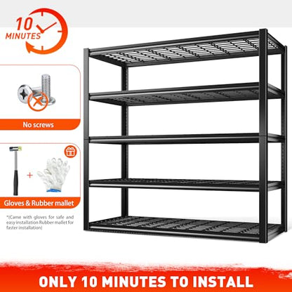 48.2''W Garage Shelving Heavy Duty Metal Shelving 3000LBS Storage Shelves Adjustable Metal Shelves Industrial 5 Tier Garage Shelf for Basement Pantry Warehouse Supermarket (24.2"D x 48.2"W x 72.2"H)