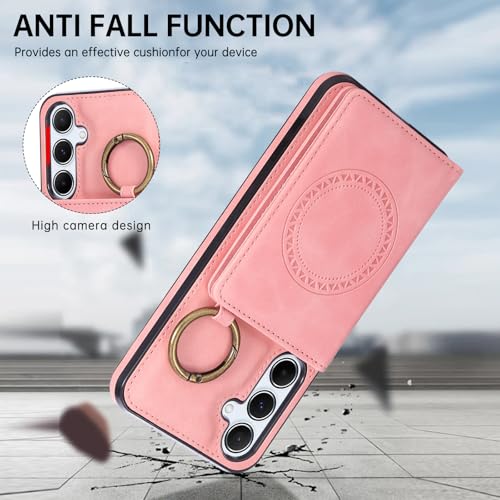 Compatible with Samsung Galaxy S23 FE 5G Wallet Case and Screen Protector Crossbody Shoulder Strap Ring Buckle Stand Card Holder Magnetic Car Mount Phone Cover for S 23 EF S23FE 23S Women Men Pink (Rose Gold / for S23 FE)
