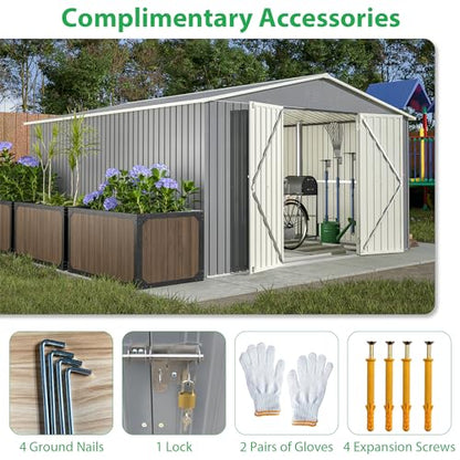 Large Outdoor Storage Shed (11x13 Ft-without window / Gray)