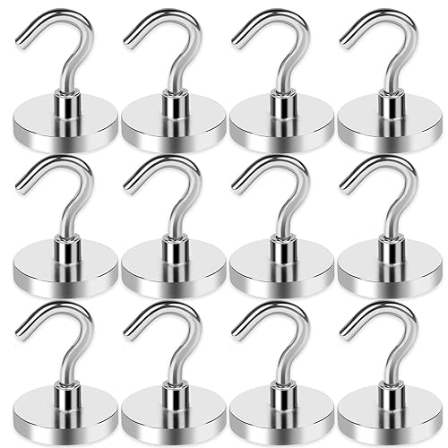 Magnetic Hooks for Cruise Cabins 85LBS Heavy Duty Magnet Hook 12P (Silver / 0.98in)