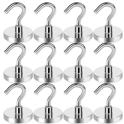 Magnetic Hooks for Cruise Cabins 85LBS Heavy Duty Magnet Hook 12P (Silver / 0.98in)