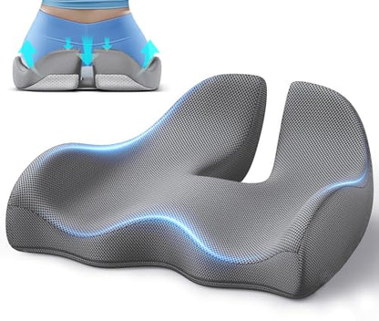 XL Ergonomic Seat Cushion Relieves Sciatica & Tailbone Pain (Grey / X Large)