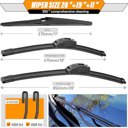 Windshield Wiper Blade Replacement for Toyota Prius V 2012 (26"+19"+11")