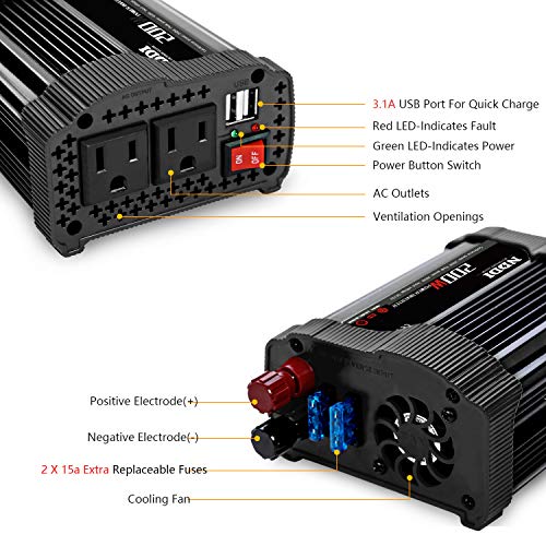 NDDI 200W Car Power Inverter 12V DC to 110V AC Converter (200W Black)