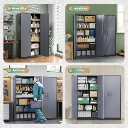 Metal Storage Cabinet with Lock Door and 5 Shelves (72 X 36 X 18 In(H X W X D) / Black Grey)