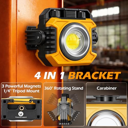 2 Pack 2400LM Magnetic Rechargeable Work Light (Yellow)