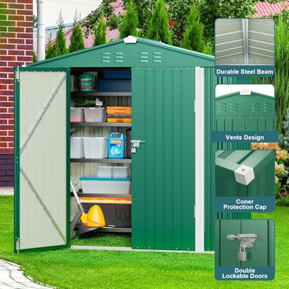6 x 4 FT Outdoor Storage Shed (Green / 6' x 4' FT/Peaked-roof)