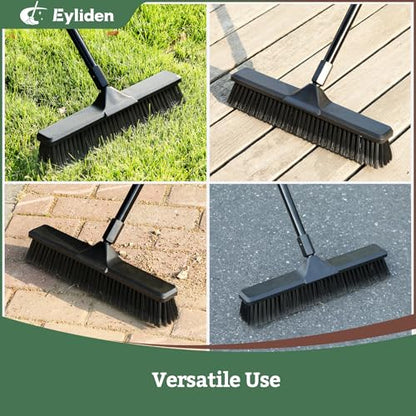 18" Push Broom for Deck Driveway Patio Garage (Black)