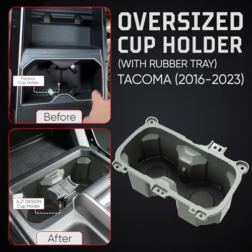 Oversize Cup Holder with Tray Compatible with Toyota Tacoma 2016 (Lunar Rock / With Rubber Tray)