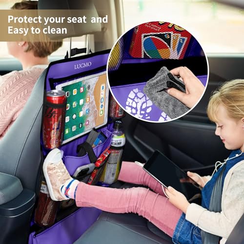 Car Backseat Organizer with Touch Screen Tablet Holder (Dark Purple-1 / 2 Pack)