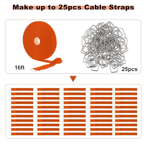 1"x16ft Hook and Loop Straps with 25 Metal Buckles (1in x 16ft Orange)