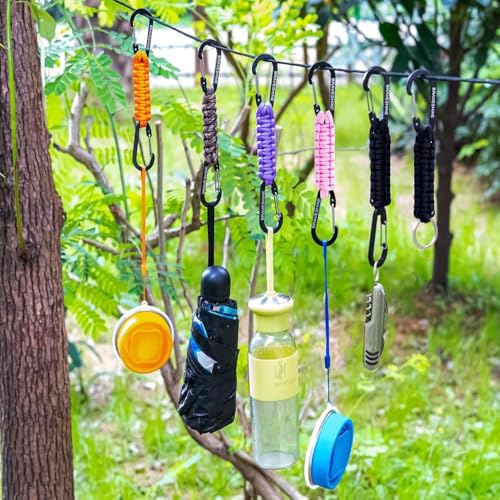 Carabiner Keychain Hook with Paracord Strap (1 Pink 1 Orange)