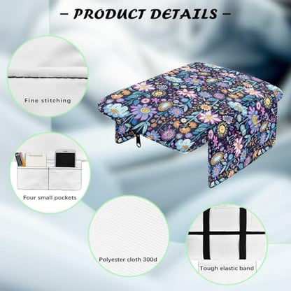 Hippie Flower Lotus Car Center Console Cushion Cover Universal Armrest Box Mat Scratch Resistant Wear (Hippie Flower Lotus Blue Violet)