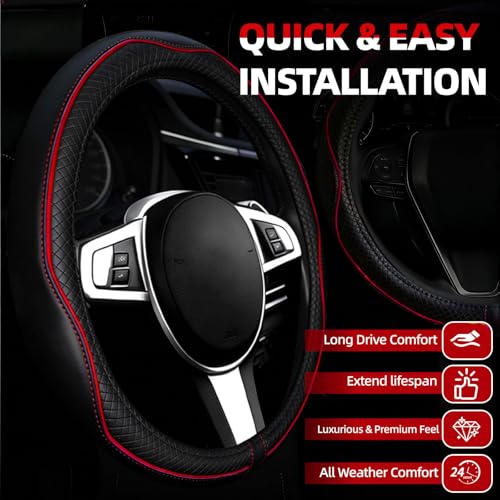 6 PCS Car Steering Wheel Cover Set (Steering Wheel Cover Set / Black with red)