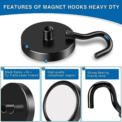 Magnetic Hooks Magnet Hook for Cruise Cabins 170LBS Essentials 6P (Black / 1.41in)