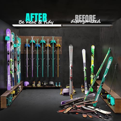 Ski & Snowboard Wall Rack for Garage Wall Fits Any Ski (Aurora Green / 2 Pack)